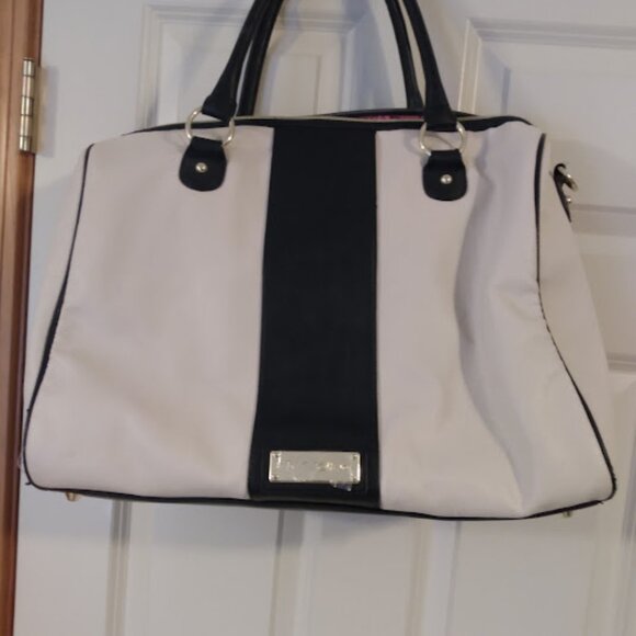 Betsy Johnson: Double strap tan & black weekender bag. - Picture 2 of 7